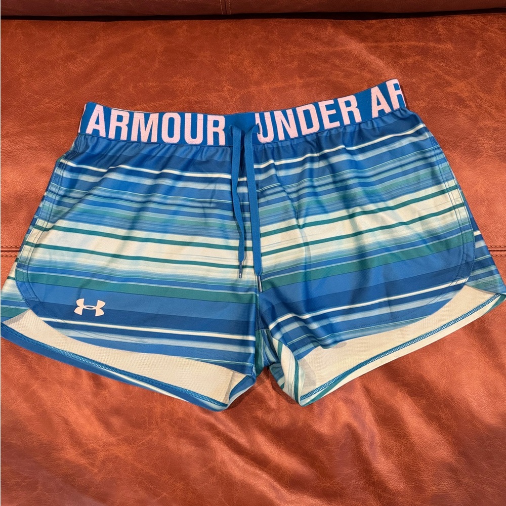 Under Armour Blue Striped Athletic Shorts, Size M